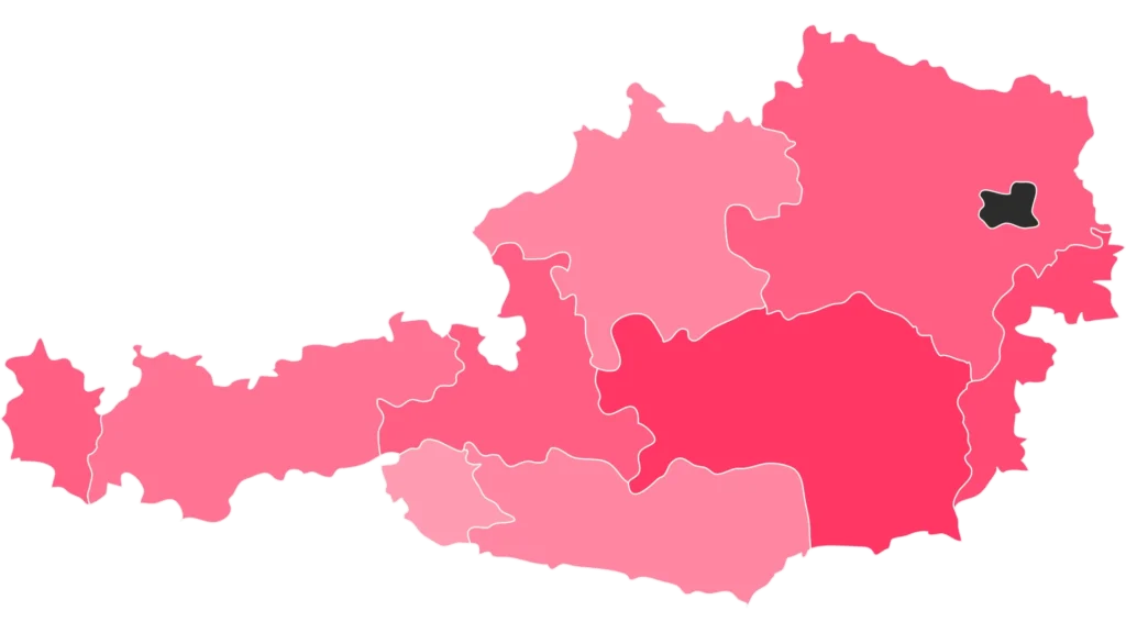 Karte von Österreich mit Fokus auf Wien – Food-Fotografie von Socialfood für kreative und professionelle Inhalte.